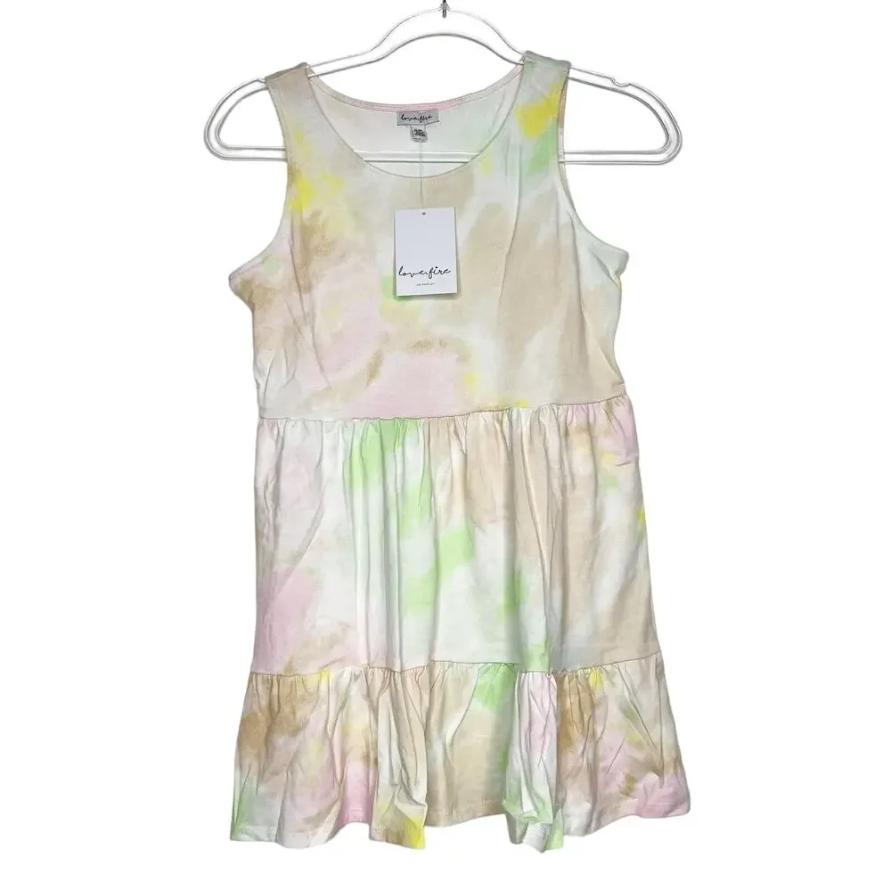 LOVE FIRE Girls Tie Dye Sleeveless Tiered Tank Dress Multicolor Size Medium NWT